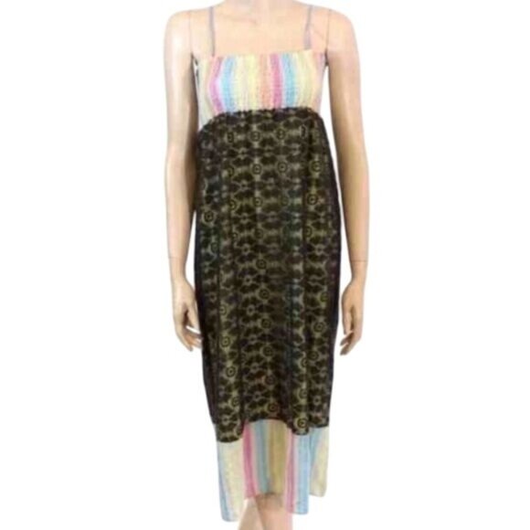 LF Dresses & Skirts - RARE FK for LF Multicolored Rainbow & Lace Overlay Midi Dress